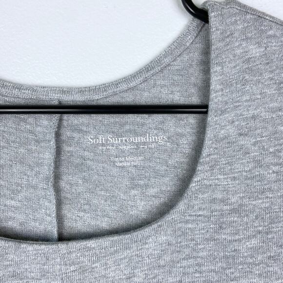 Soft Surroundings Gray Dress Short Sleeve Flare Skirt Cotton Size Medium Petite - Picture 3 of 12